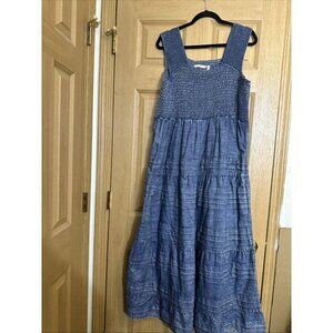 Soft Surroundings Chambray Smocked Tiered Maxi Dress Women’s Petite XL Blue